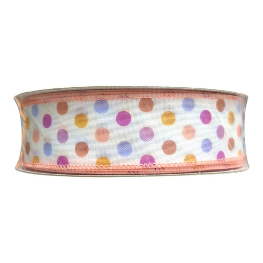 Member's Mark Wired Edge Premium Spring Ribbon, 1.5in Wide x 50yds - Polka Dots